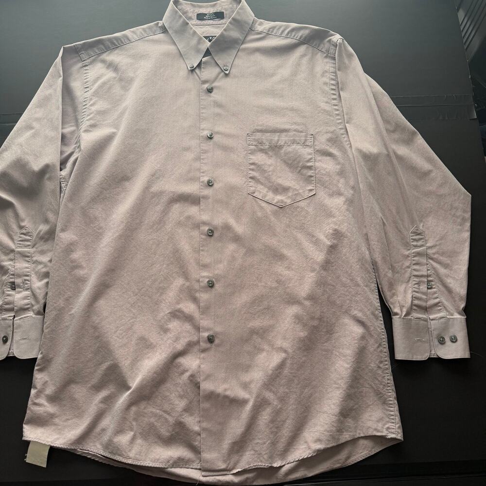 Calvin Klein Mens L 16 Taupe 100% Cotton 80s 2 Ply Button Down Dress Shirt